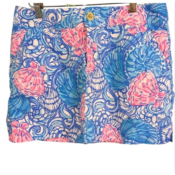 Lilly Pulitzer Nicki Pink Raising Shell Blue Haven Mini Skort Skirt Size 0 XS - Picture 2 of 9
